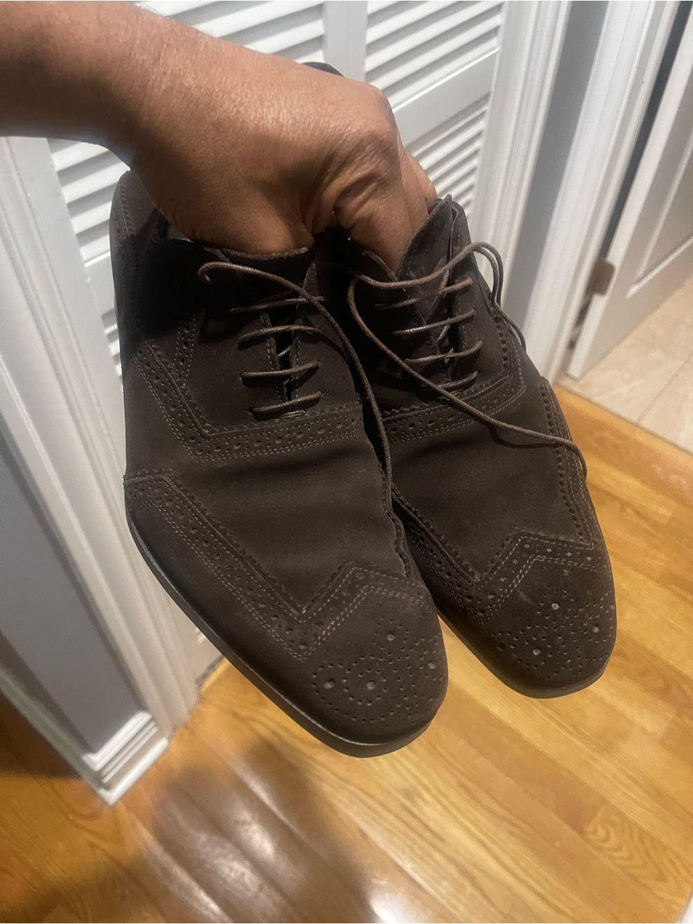 Vintage Prada Men's Dark Brown Suede Wingtip Dress Shoes Sz 9